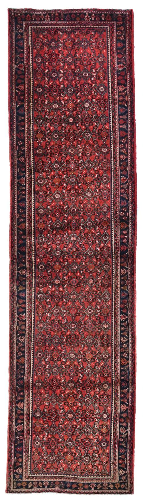 Vintage Red Floral Tribal 4X14 Hamedan Persian Runner Rug