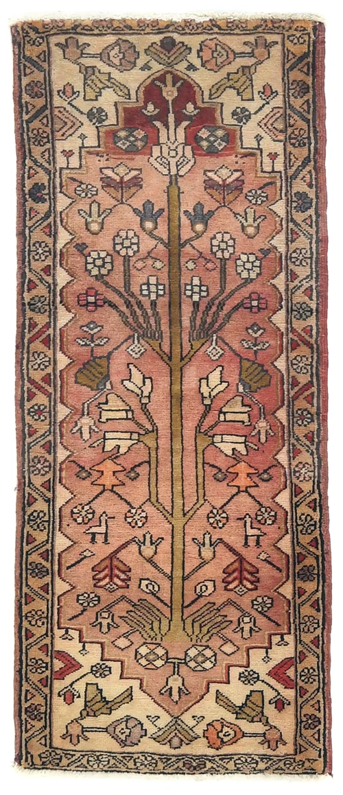 Semi Antique Muted Tribal Geometric 2X5 Heriz Persian Rug