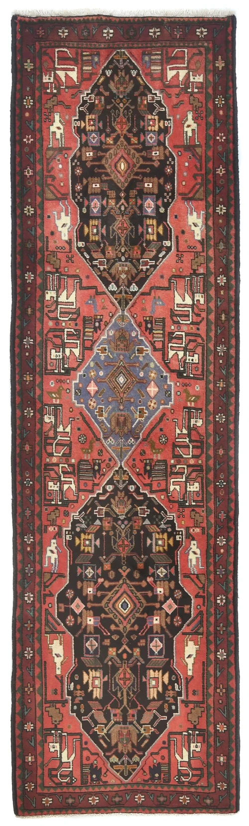 Vintage Charcoal Tribal 3X9 Hamedan Persian Runner Rug