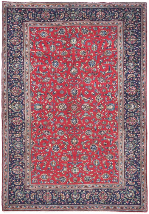 Vintage Red Traditional Floral 6'6X9'6 Kashan Persian Rug