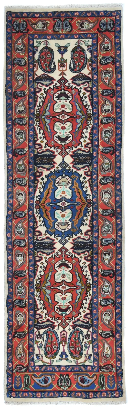 Vintage Cream Tribal 2'6X9'1 Heriz Persian Runner Rug