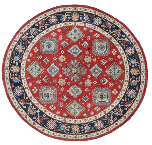 Red Geometric Tribal 9X9 Kazak Oriental Round Rug