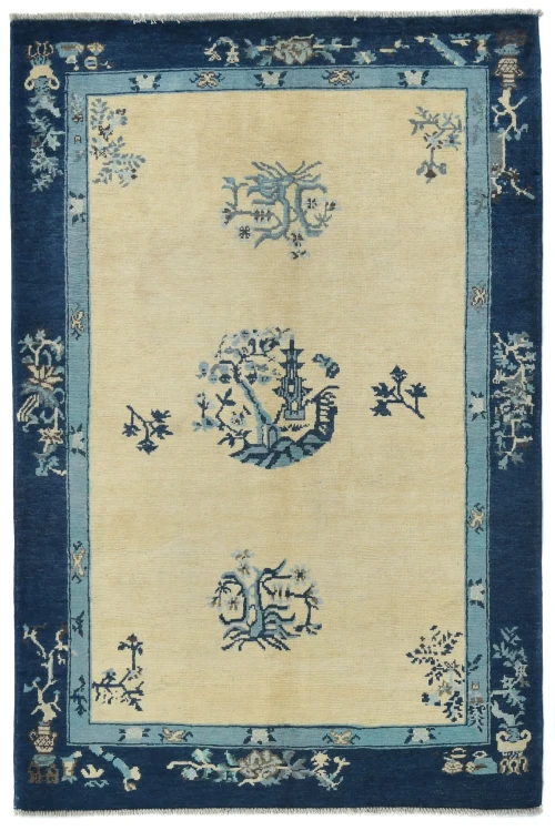 Cream Bordered Modern 4X6 Kazak Ouskak Pakistan Rug