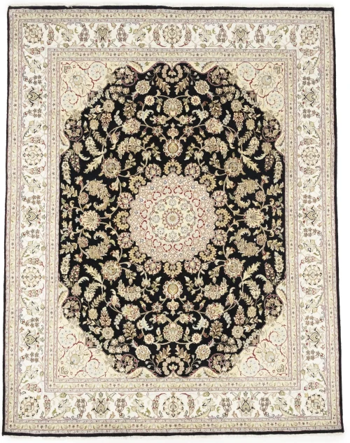 Black Floral Traditional 8X10 Indo-Nain Oriental Rug