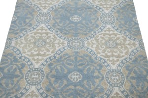 Muted Teal Blue Geometric 6X9 Modern Oriental Rug