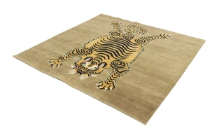Khaki Tribal Pictorial 8X8 Fine Nepali Oriental Square Rug