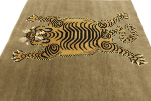 Khaki Tribal Pictorial 8X8 Fine Nepali Oriental Square Rug