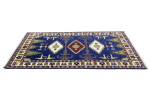 Navy Blue Geometric 5X8 Kazak Oriental Rug