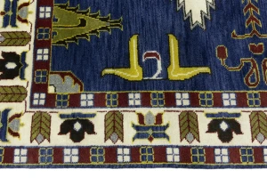 Navy Blue Geometric 6X9 Kazak Oriental Rug