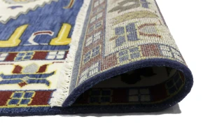 Navy Blue Geometric 6X9 Kazak Oriental Rug