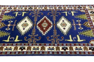 Navy Blue Geometric 4X6 Kazak Oriental Rug