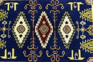 Navy Blue Geometric 3X6 Kazak Oriental Rug