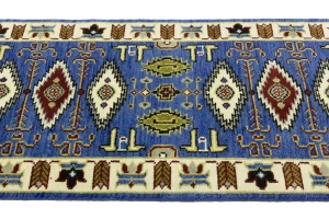 Blue Geometric 3X6 Kazak Oriental Rug