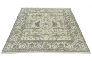 Cream Floral 8X8 Oushak Oriental Square Rug