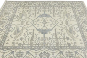 Cream Floral 8X8 Oushak Oriental Square Rug