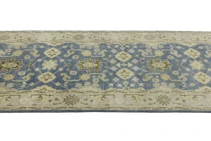 Blue-gray Floral 4X12 Oushak Chobi Oriental Runner Rug