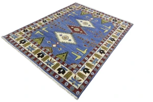 Blue Geometric 8X10 Kazak Oriental Rug