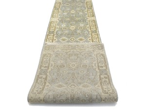 Gray Floral 3X20 Oushak Chobi Oriental Runner Rug