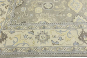 Brownish Gray Floral 9X12 Oushak Chobi Oriental Rug