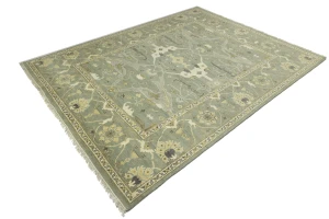 Light Sage Floral 9X12 Oushak Chobi Oriental Rug