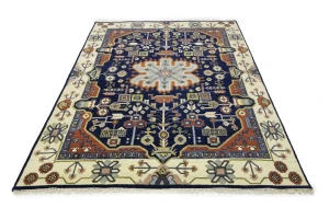 Navy Geometric Tribal 9X12 Heriz Serapi Oriental Rug