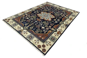 Navy Geometric Tribal 9X12 Heriz Serapi Oriental Rug