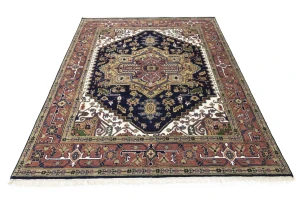 Purple-navy Floral 8X10 Heriz Serapi Oriental Rug