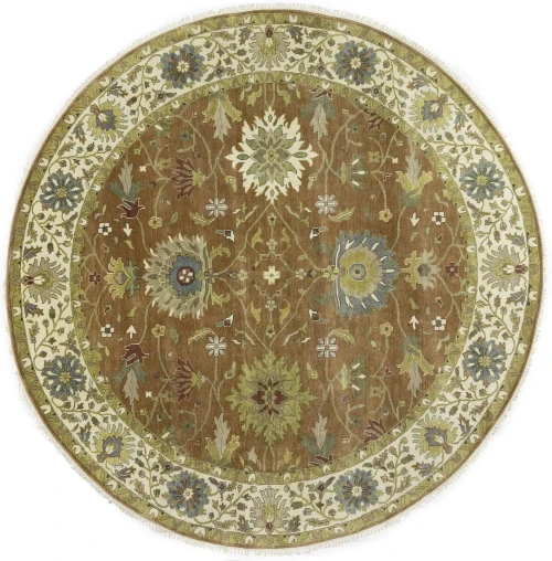 Rust Orange Floral 10X10 Osh Chobi Oriental Round Rug
