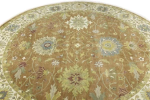 Rust Orange Floral 10X10 Osh Chobi Oriental Round Rug