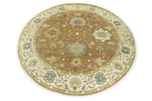 Rust Orange Floral 10X10 Osh Chobi Oriental Round Rug
