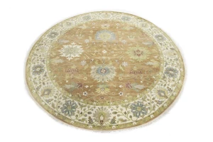 Rust Orange Floral 10X10 Osh Chobi Oriental Round Rug
