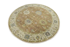 Rust Orange Floral 10X10 Osh Chobi Oriental Round Rug