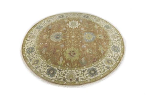 Rust Orange Floral 10X10 Osh Chobi Oriental Round Rug