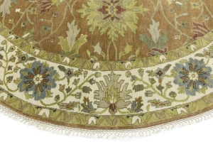 Rust Orange Floral 10X10 Osh Chobi Oriental Round Rug