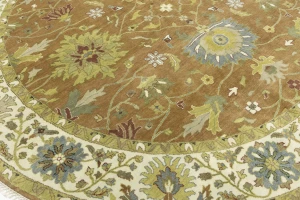 Rust Orange Floral 10X10 Osh Chobi Oriental Round Rug