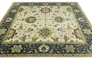 Cream Floral 10X10 Oushak Chobi Oriental Square Rug