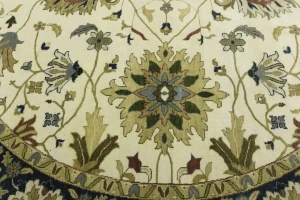Cream Floral Osh Chobi 10x10 Peshawar Oriental Round Rug