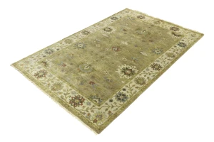Tan Floral Traditional 5X8 Osh Chobi Peshawar Oriental Rug
