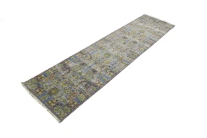 Silver Floral 3X10 Oushak Chobi Oriental Runner Rug