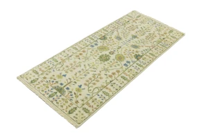 Ivory Floral Traditional 2'6X6 Oushak Chobi Oriental Runner Rug
