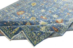 Blue Floral Traditional 9X12 Oushak Chobi Oriental Rug