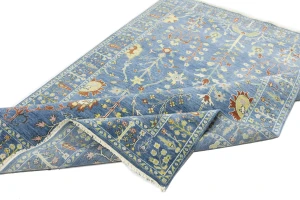 Blue Floral Traditional 6X9 Oushak Chobi Oriental Rug