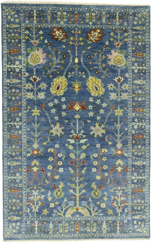 Blue Floral Traditional 5X8 Oushak Chobi Oriental Rug