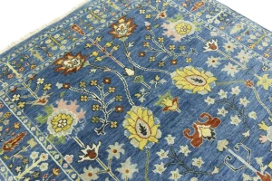 Blue Floral Traditional 5X8 Oushak Chobi Oriental Rug