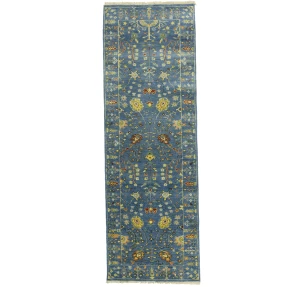 Blue Floral Traditional 3x8 Oushak Chobi Oriental Runner Rug