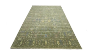 Olive Green Floral Traditional 10X14 Oushak Chobi Oriental Rug