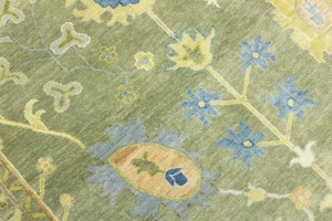 Olive Green Floral Traditional 10X14 Oushak Chobi Oriental Rug