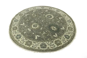 Taupe Floral 10X10 Osh Chobi Peshawar Oriental Round Rug