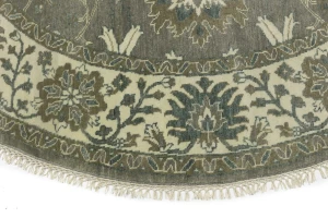 Taupe Floral 8X8 Osh Chobi Peshawar Oriental Round Rug