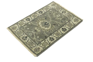 Taupe Floral 2X3 Osh Chobi Peshawar Oriental Rug